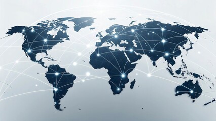 Wall Mural - Global network connection over the world. Internet Photo Best New Concept of global business.World map with glowing lines on dark background. Network and communication concept. 3D Rendering	