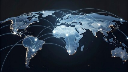 Wall Mural - Global network connection over the world. Internet Photo Best New Concept of global business.World map with glowing lines on dark background. Network and communication concept. 3D Rendering	