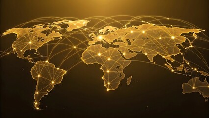 Wall Mural - Global network connection over the world. Internet Photo Best New Concept of global business.World map with glowing lines on dark background. Network and communication concept. 3D Rendering	