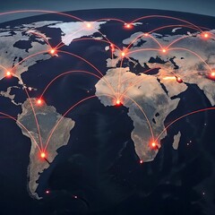 Wall Mural - Global network connection over the world. Internet Photo Best New Concept of global business.World map with glowing lines on dark background. Network and communication concept. 3D Rendering	