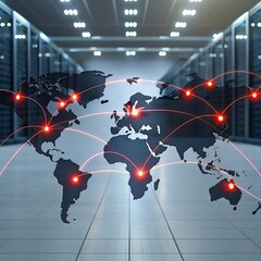 Wall Mural - Global network connection over the world. Internet Photo Best New Concept of global business.World map with glowing lines on dark background. Network and communication concept. 3D Rendering	