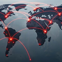 Wall Mural - Global network connection over the world. Internet Photo Best New Concept of global business.World map with glowing lines on dark background. Network and communication concept. 3D Rendering	