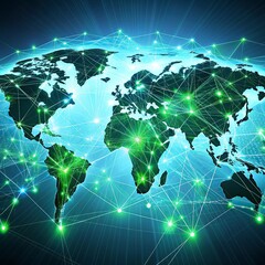 Wall Mural - Global network connection over the world. Internet Photo Best New Concept of global business.World map with glowing lines on dark background. Network and communication concept. 3D Rendering	
