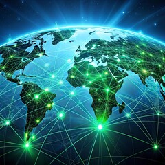 Wall Mural - Global network connection over the world. Internet Photo Best New Concept of global business.World map with glowing lines on dark background. Network and communication concept. 3D Rendering	