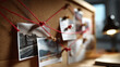 © Катерина Євтехова - Detective evidence board red string connections photos suspects timeline investigation crime scene photographs newspaper clippings maps locations witness statements case files push