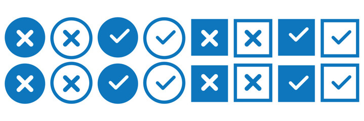 Wall Mural - check mark icon button set. check box icon with right and wrong buttons and yes or no checkmark icon