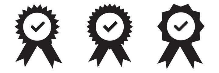 Wall Mural - award icon symbol, premium quality certify icon sign - medal, prize, verified, badge, ribbon. certification, verification, quality, and achievement vector icon in solid and outline styles