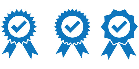 Wall Mural - award icon symbol, premium quality certify icon sign - medal, prize, verified, badge, ribbon. certification, verification, quality, and achievement vector icon in solid and outline styles