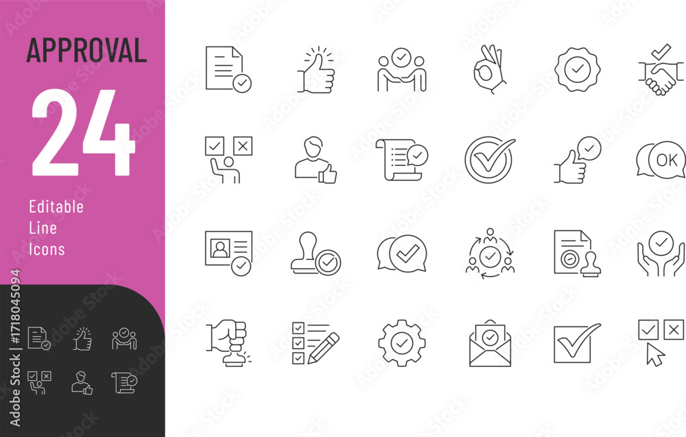 Approval line Editable Icons set. Vector illustrations in a modern ...