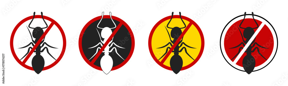 No ant. Ant vector icon, insect repellent spray sign, bite forbidden ...
