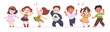 © SpicyTruffel - Kid dance. Happy children music party, child boy or girls characters in active poses. Cute little smiling toddlers in kindergarten. Concert or show vector cartoon flat style isolated set