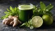 © Ірина Пальцева - Freshly made green juice with ginger, lime, and mint, creating a vibrant and refreshing drink. Great for a healthy lifestyle.