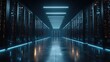 © BlackCoral - Futuristic Data Center Corridor with Glowing Blue Neon Lights and Server Racks