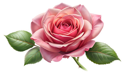 single blooming rose illustration on transparent background