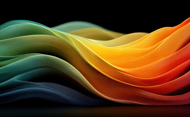 Wall Mural - Colorful flowing waves of fabric in vibrant hues of green, yellow, orange, and blue create a dynamic visual effect, showcasing movement and texture in an abstract composition