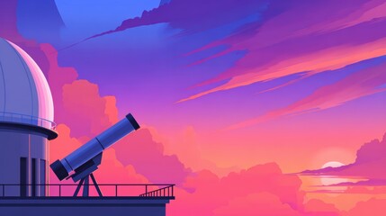 Wall Mural - Telescopic view of a vibrant sunset from an observatory, showcasing colorful clouds and serene atmosphere