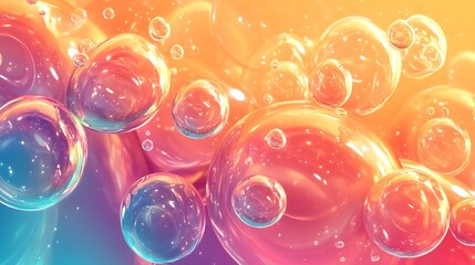 Wall Mural - A vibrant and colorful abstract design showcases a multitude of translucent spheres, seemingly floating in a liquid medium, creating an ethereal and dynamic visual composition with gradient hues.