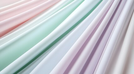Wall Mural - Delicate pastel-toned fabrics cascade in soft, flowing folds, showcasing a spectrum of light, airy hues.