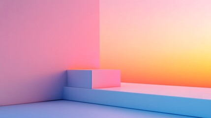 Wall Mural - Pastel-hued, geometric platform display, featuring soft gradient colors and a three-dimensional display area.