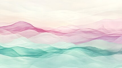 Wall Mural - Delicate, pastel-toned mountain ranges flow in a soft, ethereal landscape.
