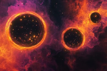Wall Mural - Cosmic spheres in vibrant colors drifting through an ethereal nebula