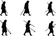 © Sohan Creatives - Silhouettes of people, walking with staffs, in various poses, wearing robes, for journey, travel, adventure, pilgrimage, and traditional lifestyle concepts