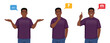 © Volha Hlinskaya - Portrait of young African American man poses wearing casual clothes confusing, thinking and making idea pointing up isolated on white background vector illustration