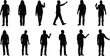© Elzayady - Silhouette figures of people standing and pointing in various directions on a white background art image