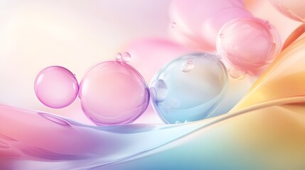 Wall Mural - A vibrant display of smooth, flowing colors featuring translucent bubbles in various shades of pink, blue, and pastel yellow.
