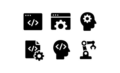 Silhouette icons of coding and automation technologies