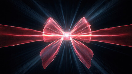 Wall Mural - Vibrant digital illustration of glowing ribbon bow, radiating light and energy. bow is intricately designed with flowing strands, creating sense of movement and celebration