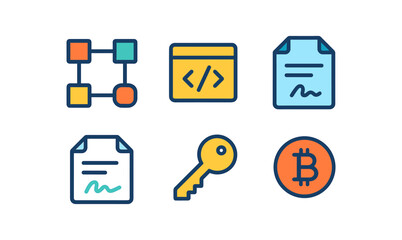 Smart contract and blockchain icons for digital design and technology projects