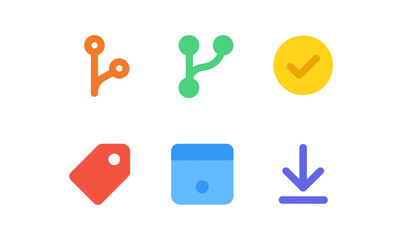 Simplified git workflow icons for project management and collaboration design