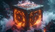 © Kurang - Glowing ornate metal cube, emitting fire and smoke