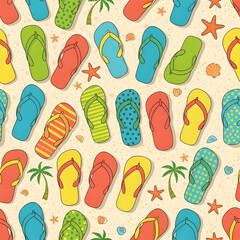 Colorful Flip Flop Pattern Seamless Summer Beach Background