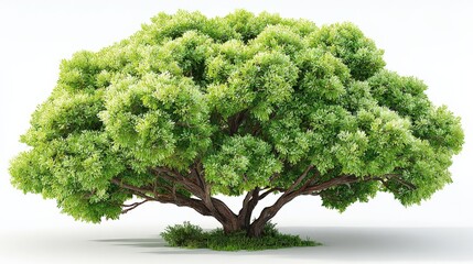 Wall Mural - Lush Green Tree with Detailed Bark and Dense Foliage on White Background - Isolated