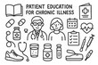 © Влада Яковенко - Chronic Illness Education Icons. Hand-drawn doodle illustration Patient education for chronic illness Book, pamphlet, doctor, patient, pill, medicine bottle,