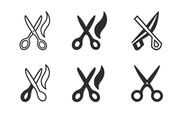 Wall Mural - Haircut Logo Variations. Hair cut design sketches. Set Logo of hair cut design sketches: scissors and hair strand. harmonious logo variations of the same