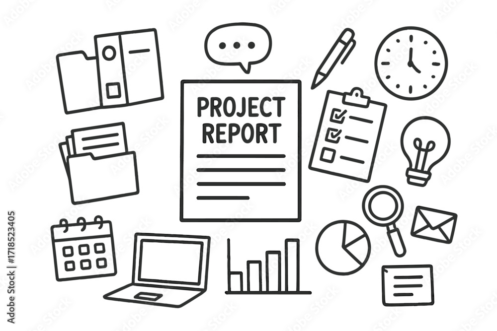 Project Report Doodle. Hand-drawn doodle illustration Project report ...