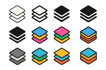 Wall Mural - Colorful Logo Variations. Set Logo of Graphic Design Software: Vector layers stack. Logo set in vector style, emblematic variations. line, bold thick line,