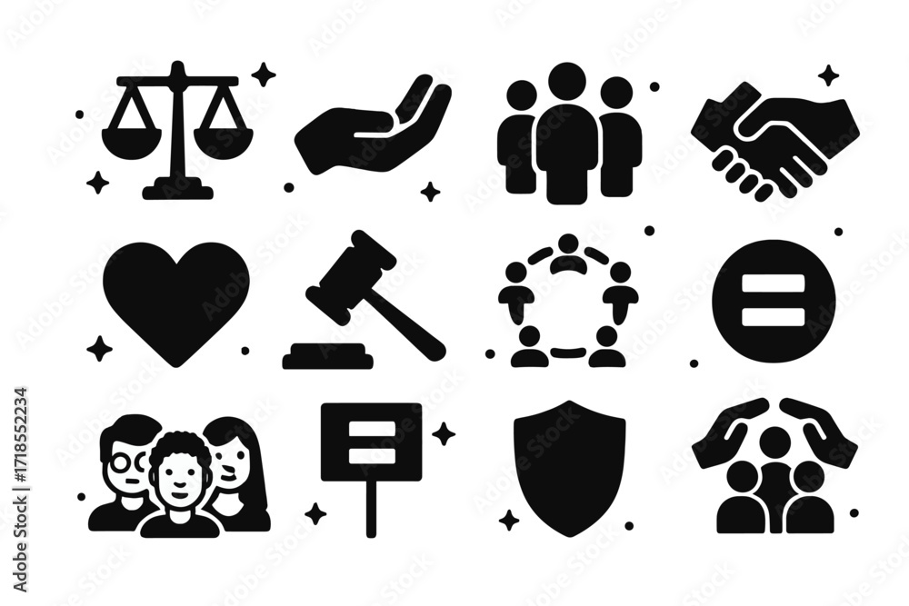 Vector de Stock Diverse Equality Icons. Fairness. Solid icons set of ...