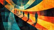 © krismicrostoker - A painting of a group of people walking down a hallway