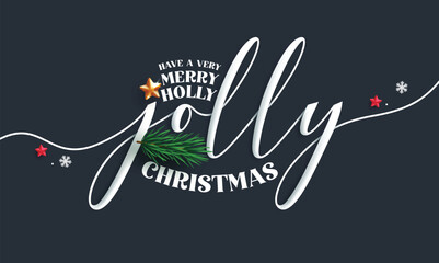 Wall Mural - merry christmas greeting card clipart design. merry holly jolly christmas calligraphy text in simple