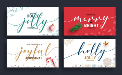 Wall Mural - christmas greeting calligraphy card clipart poster set. christmas greeting font, text and typography