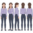 © Vira - Cartoon business woman character turnaround sheet with front side and back views.