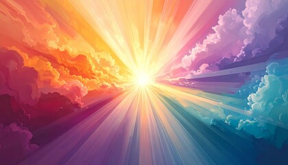 Wall Mural - Abstract background with colorful glowing fractal lights and sunlight