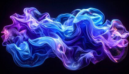 Wall Mural - Blue flowing smoke with swirling light and smooth curves on a black background