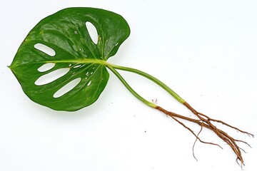 Monstera Adansonii Houseplant Cutting with Long Roots Isolated on White Background  'Monstera Adansonii' bare