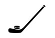 © Amri Grafika - Black and white illustration of a hockey stick and puck, symbolizing sport and competition