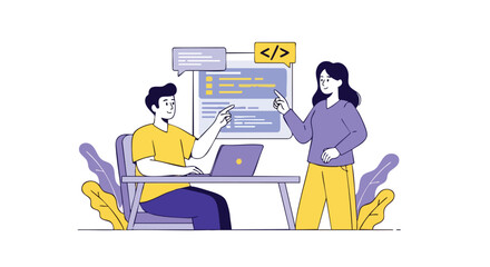 Collaborative coding session with designers reviewing website code, perfect for startups, tech companies, and innovative digital solutions in modern spaces